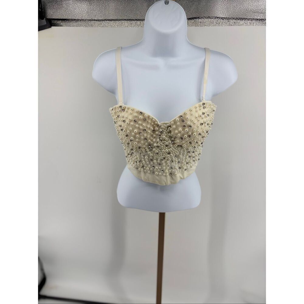 Windsor Pearl Rhinestone Bustier Corset Top XS Beaded Structured Party Top
